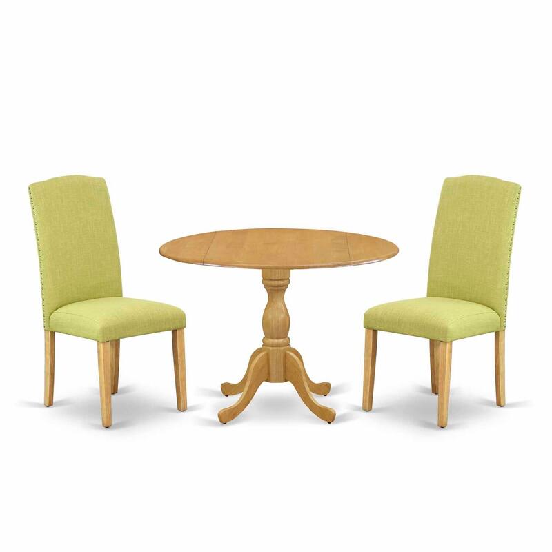 3-Piece Natural Oak Finish Solid Wood Top - Dining Room Set with High Back - Seats 4
