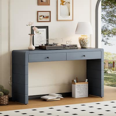 Curved Console Table with Storage, Wooden Entryway Table with 2 Drawers, Farmhouse Rustic Console Tables