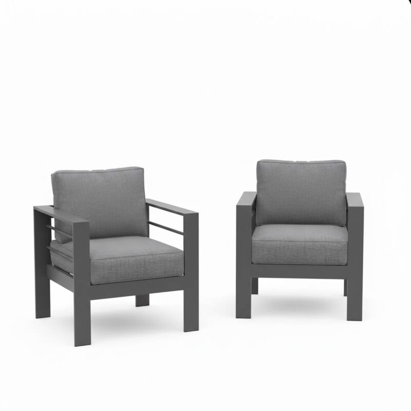 2-Pack 28" Aluminum Patio Armchairs with Thick Dark Gray Cushions Gray Frame