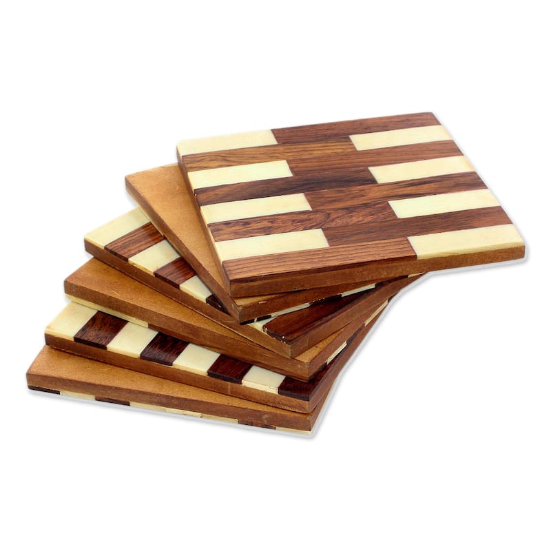 Novica Handmade Lattice Elegance Wood And Bone Coasters (Set Of 6)