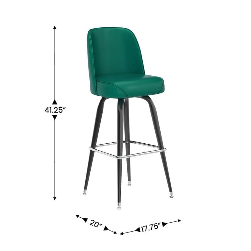 2 Pack Metal Barstool with Swivel Vinyl Upholstered Bucket Seat and Footrest - 18.5"D x 18.5"W x 42.5"H