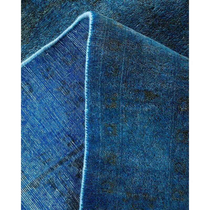Overton Hand Knotted Wool Vintage Inspired Modern Contemporary Overdyed Blue Area Rug - 9' 2" x 12' 2"