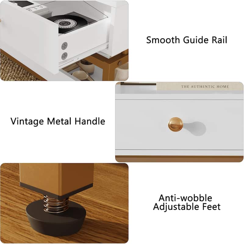 Coffee Tables for Living Room, 39.4" Modern Coffee Table with 2 Drawers and Open Shelf, Wood Center Table with Storage