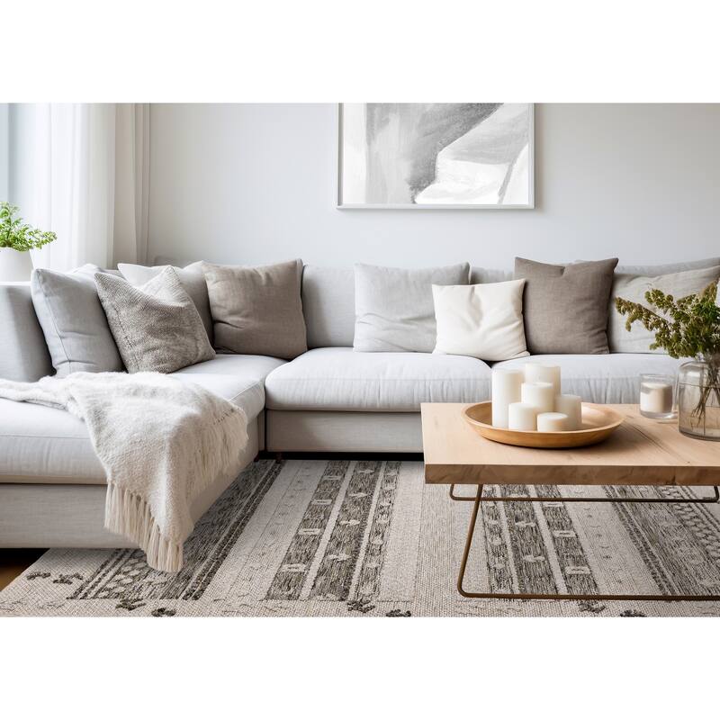 Alta Collection - Cream Grey Textured Area Rug