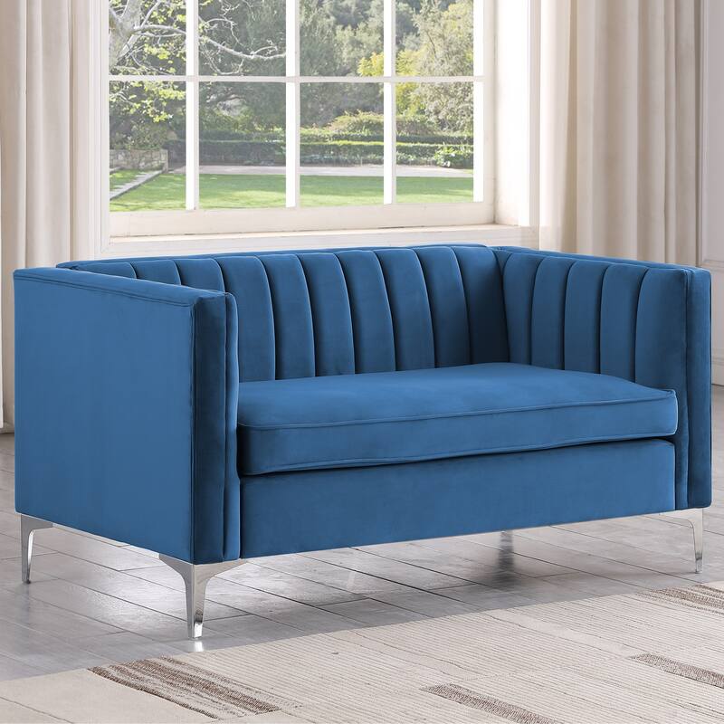 Morden Fort Modern 2 Pieces of Chair and Loveseat Set with Dutch Velvet Grey, Iron Legs