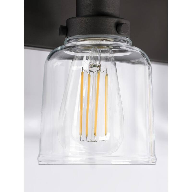 Rushton Collection Three-Light Graphite Clear Glass Farmhouse Bath Vanity Light - 24 in x 6 in x 9.5 in