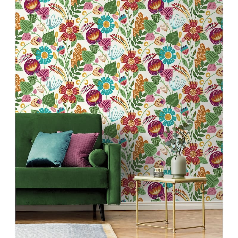 Seabrook Designs Colorful Floral Nonwoven Unpasted Wallpaper