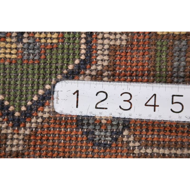 Peach Geometric Heriz Serapi Indian Area Rug Hand-Knotted Wool Carpet - 8'11" x 11'8"