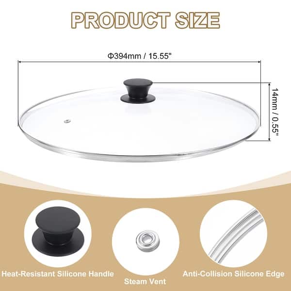 dimension image slide 5 of 8, 1 Pcs Universal Lid for Pot Cookware, Replacement Glass Pan Lids - Clear, Black