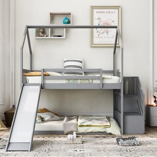Twin over Twin House Bunk Bed with Convertible Slide - Bed Bath ...