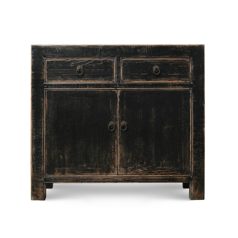 Two Drawers Cabient Distressed Black 39x18x35H