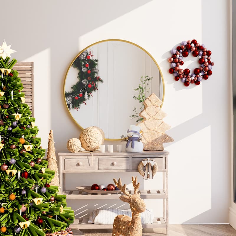 Modern Bathroom Wall Mounted Round Vanity Mirror - 36x36 - Brushed Gold