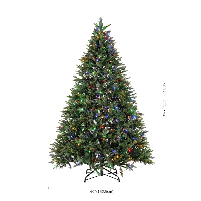 SAFAVIEH 7.5 Ft, Green, Pre-Lit Artificial Christmas Tree - 60"W x 60"D x 90"H