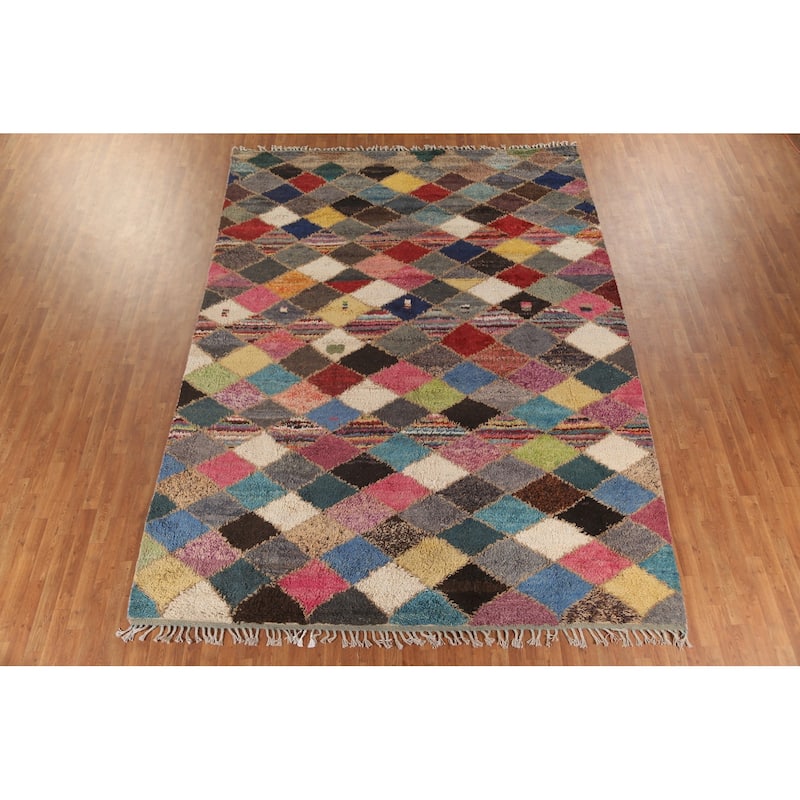 Checkered Geometric Moroccan Oriental Area Rug Handmade Wool Carpet - 9'1" x 12'8"