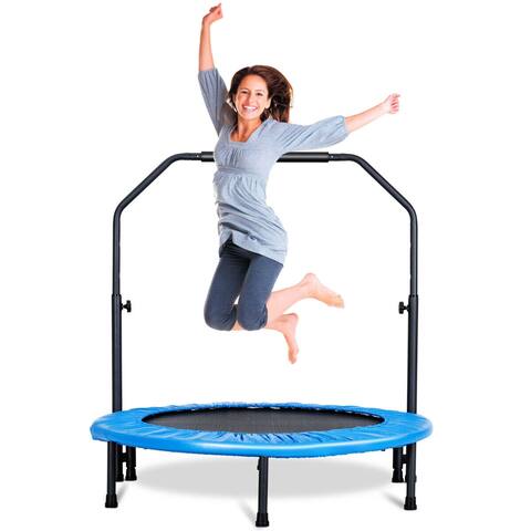 Gymax Mini Rebounder Trampoline With Adjustable Hand Rail Bouncing Workout Exercise