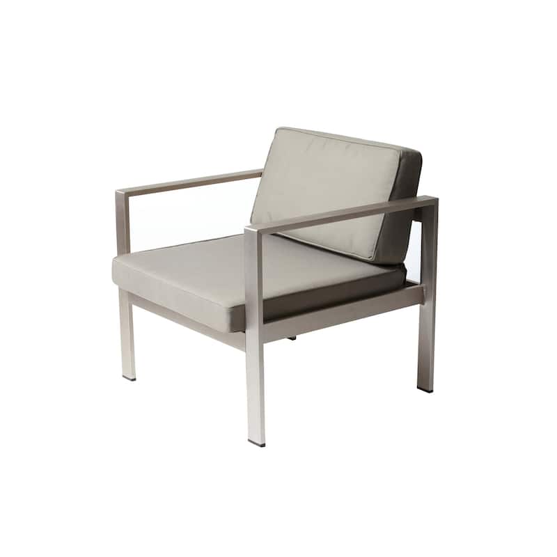 Kili 4 Piece Outdoor Sofa, Chairs and Table Set, Sleek Silver Aluminum
