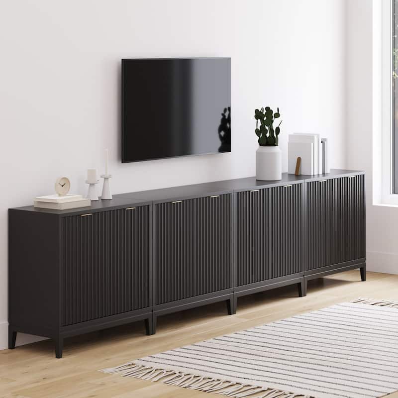 Jasper Modern Sideboard, Kitchen Storage Cabinet with Fluted Doors - Black Oak Set of 4