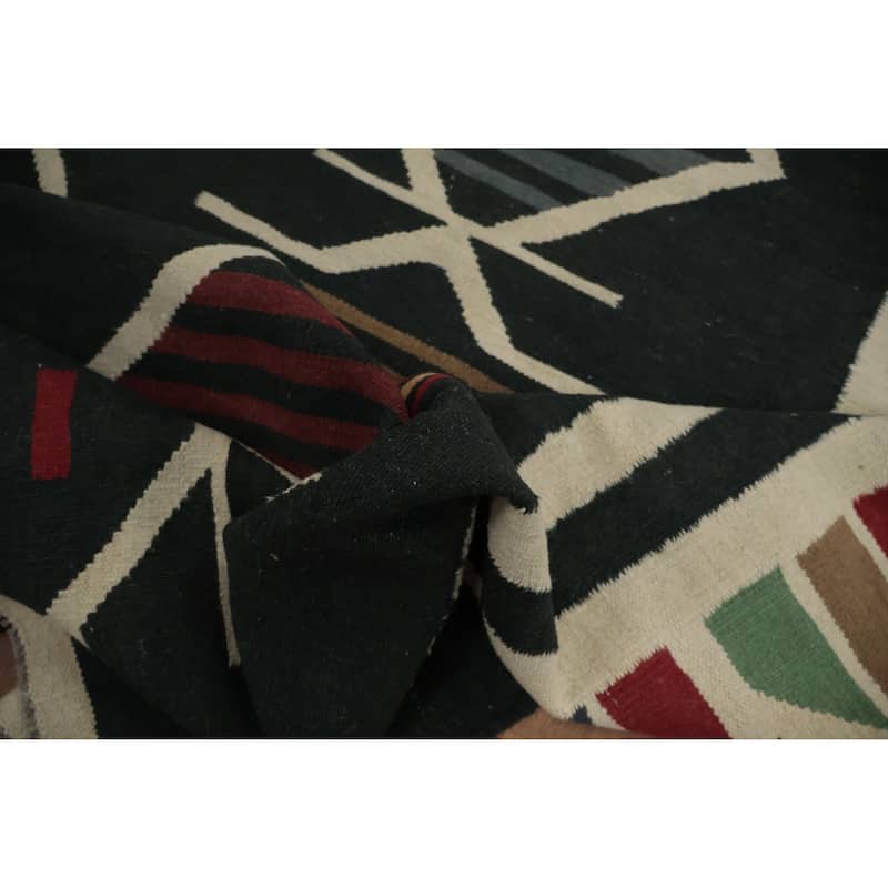 Hand Woven Oriental 100% Wool Carpet Southwestern Tribal Black Kilim Area Rug - 11' 2'' X 8' 0''
