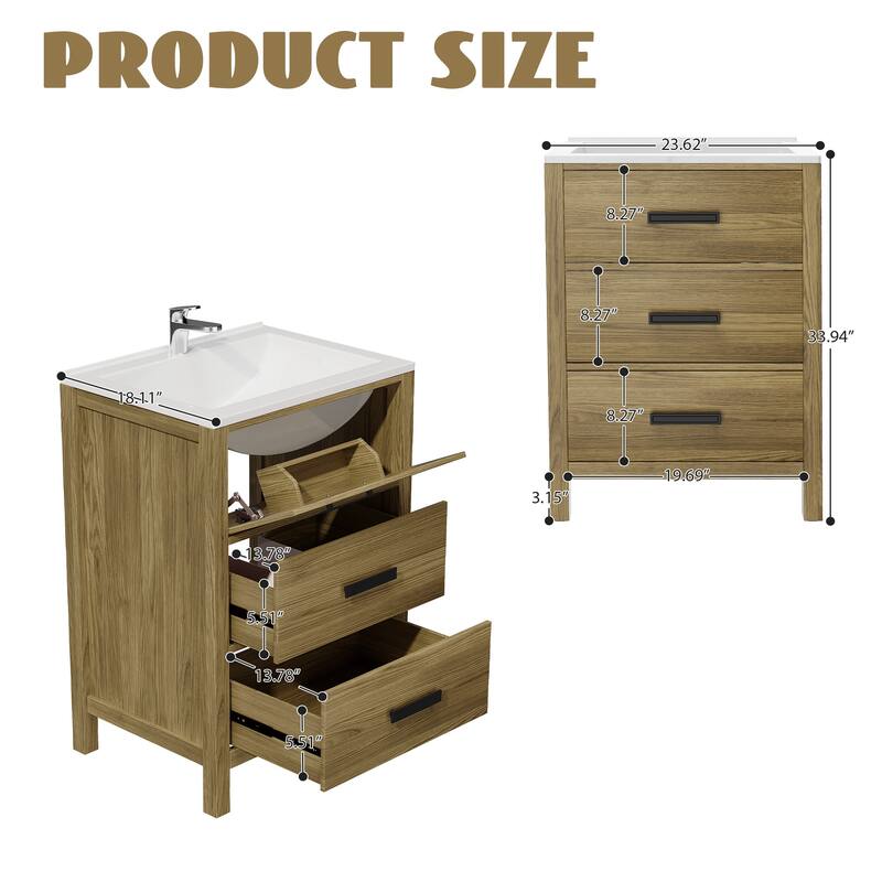 24-Inch MDF Bathroom Vanity with Single Sink – Compact and Functional Design for Small Spaces