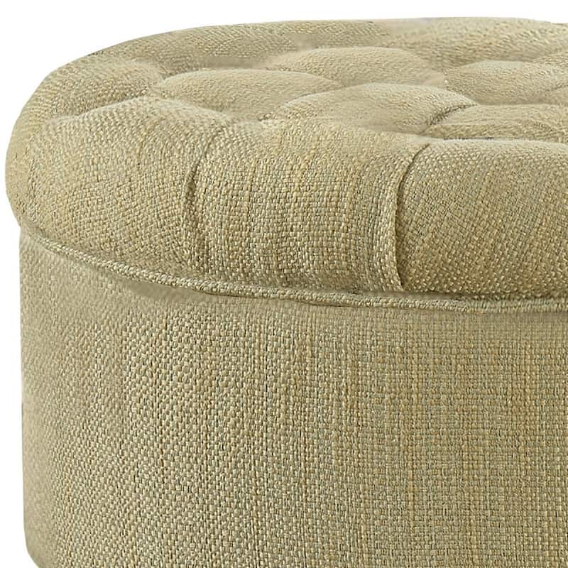 Fabric Upholstered Wooden Ottoman with Tufted Lift Off Lid Storage, Beige and Brown