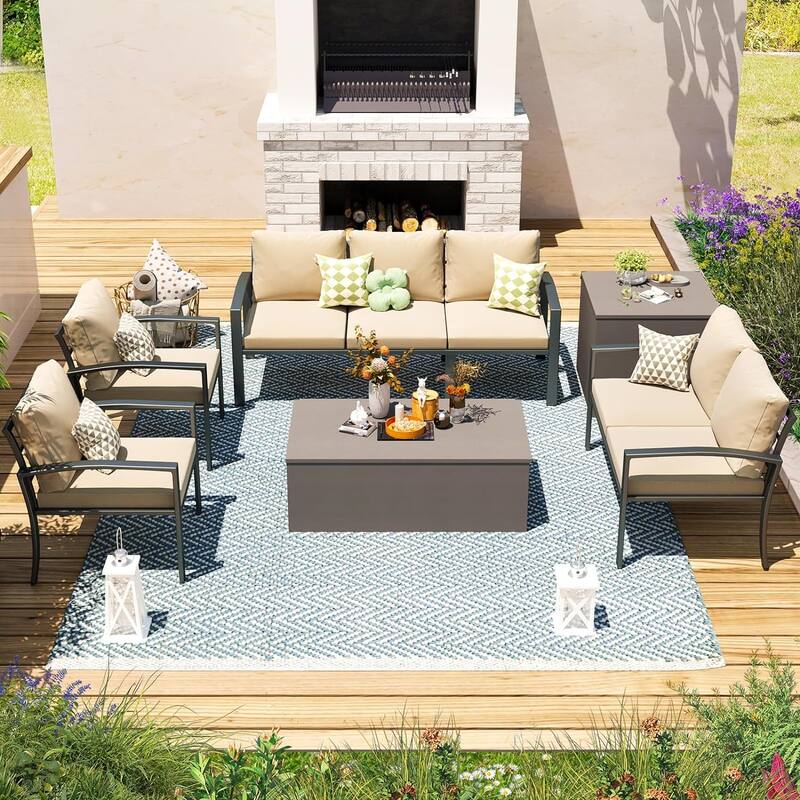 AECOJOY Metal Patio Furniture Set 7 Pieces Modern Outdoor Conversation Set