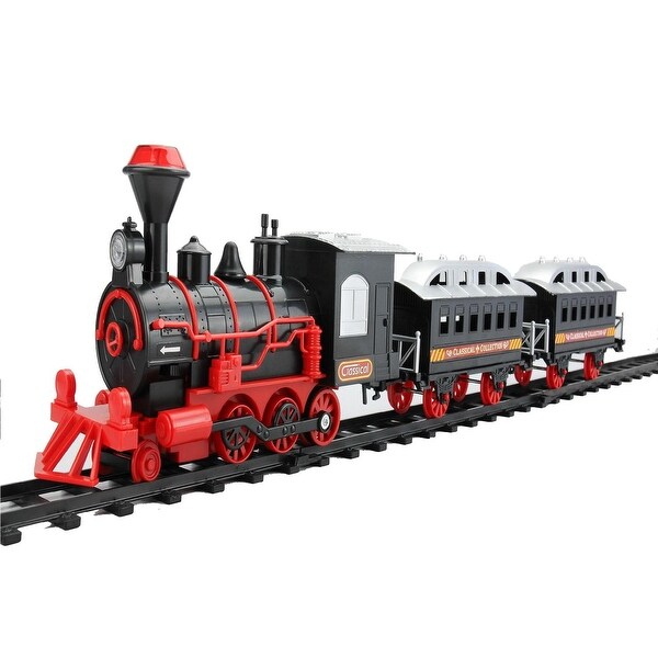 13-Piece Red and Black Battery Operated Lighted and Animated Classic Train Set with Sound