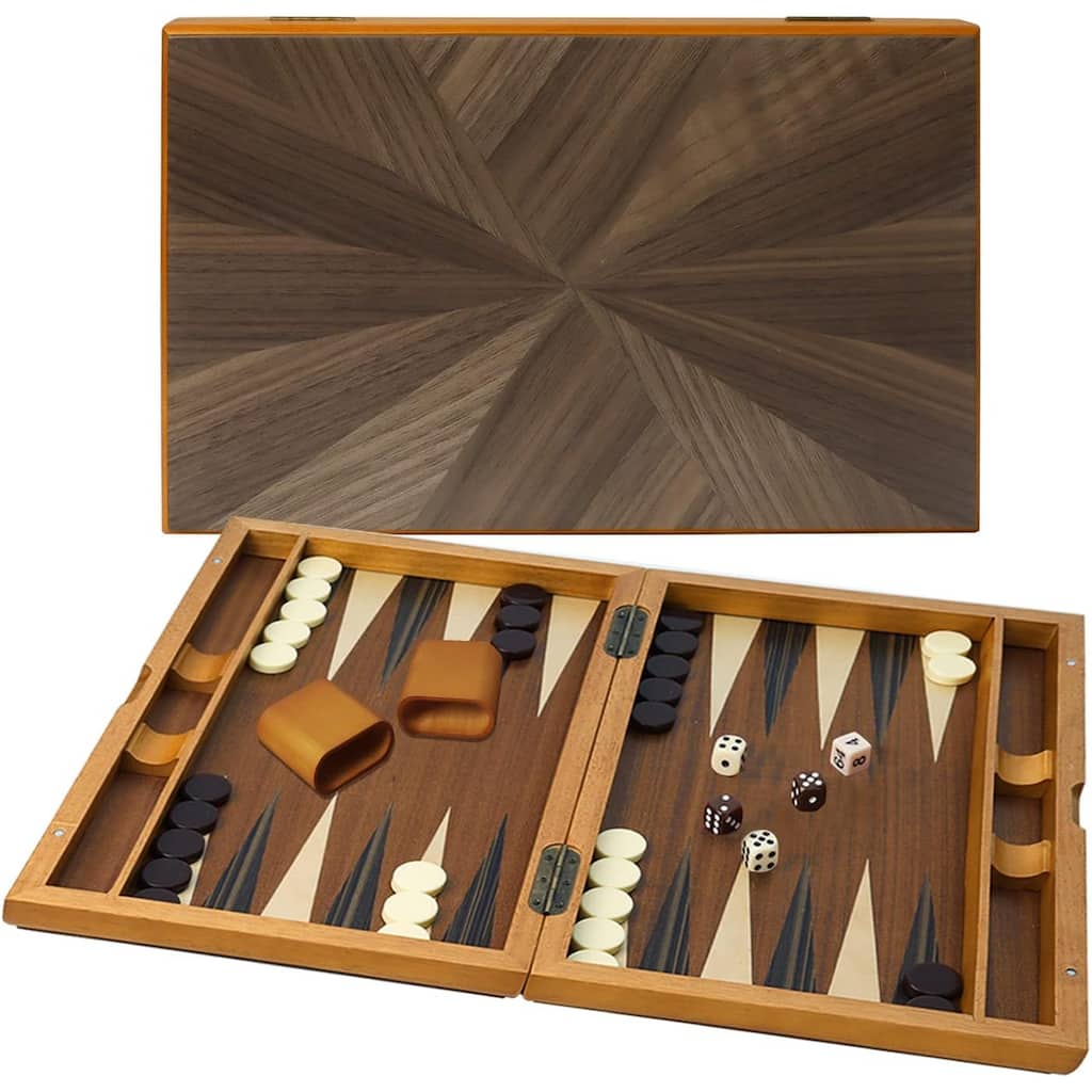 GSE™ 17" Premium Wooden Inlay Backgammon Board Game Set, Portable Folding Backgammon Board Game with Game Pieces - 17-Inch