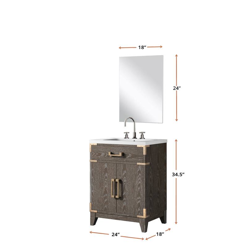 24" Bathroom Vanity with Acrylic Top, 18" Frameless Mirror, and Chrome Gooseneck Faucet for Modern Bathrooms