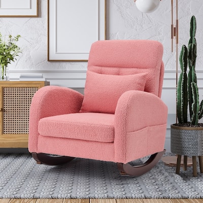 EROMMY Rocking Chair Indoor, Glider Chair with Pillow and Blanket, Living Room, Bedroom & Baby Room, Pink/ Beige/Gray