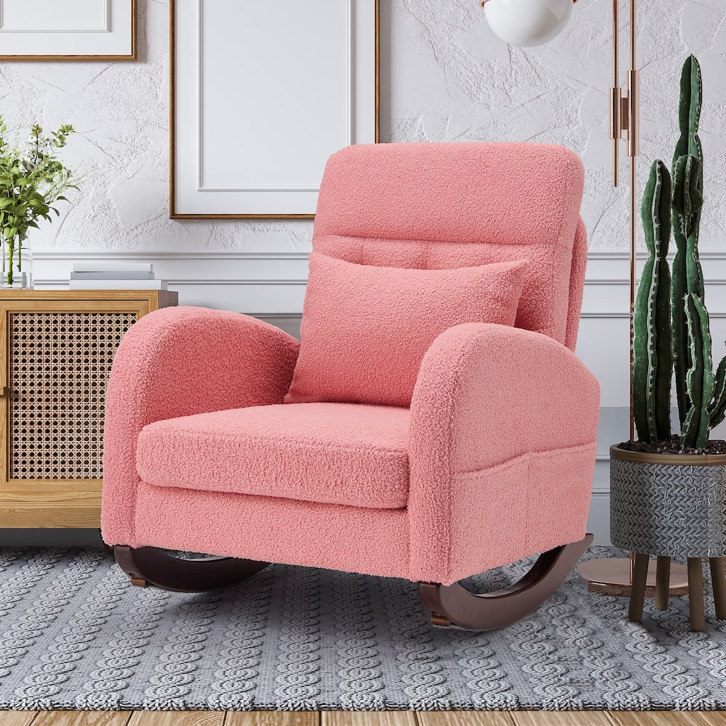 EROMMY Rocking Chair Indoor, Glider Chair with Pillow and Blanket, Living Room, Bedroom & Baby Room, Pink/ Beige/Gray