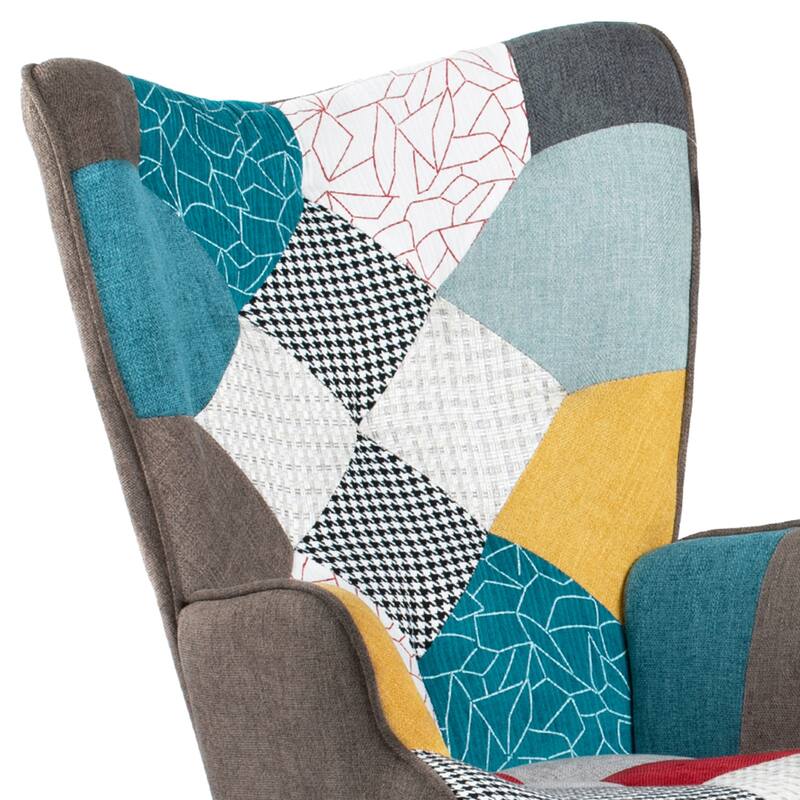 Accent Chair with Ottoman, Comfy Side Armchair for Bedroom, Creative Splicing Cloth Surface