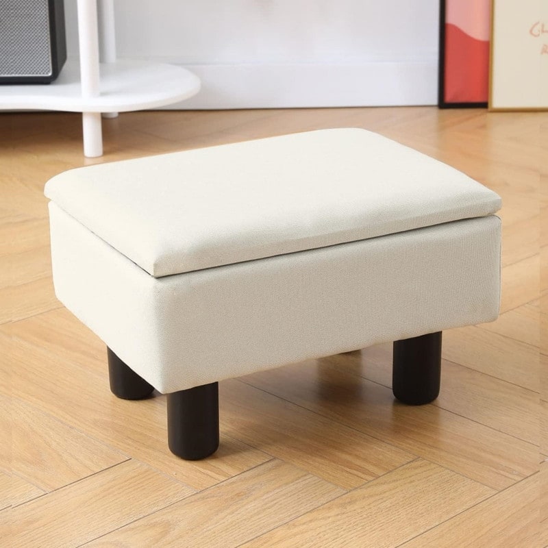 Linen Small Foot Stool Ottomans Rectangular