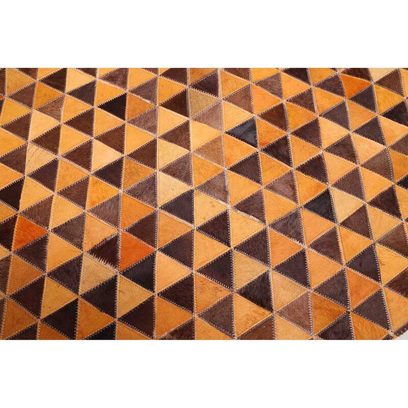 ECARPETGALLERY Handmade Cowhide Patchwork Orange Leather Rug - 5'1 x 5'1