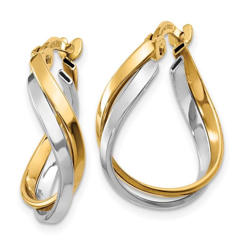Curata 14k Two Tone Gold Polished Twisted Hoop Earrings - 19x8mm