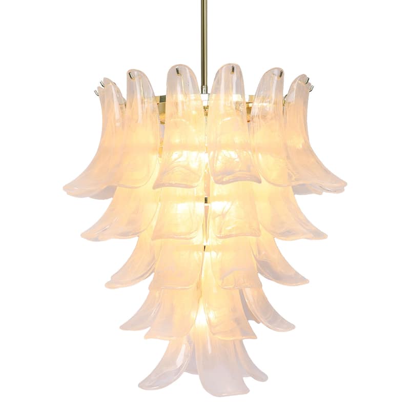 Lumira Modern Vintage Glam 12-Light Multi-Tiered Petal Chandelier Cloud Art Glass Ceiling Light - Diameter 25" × Height 27"