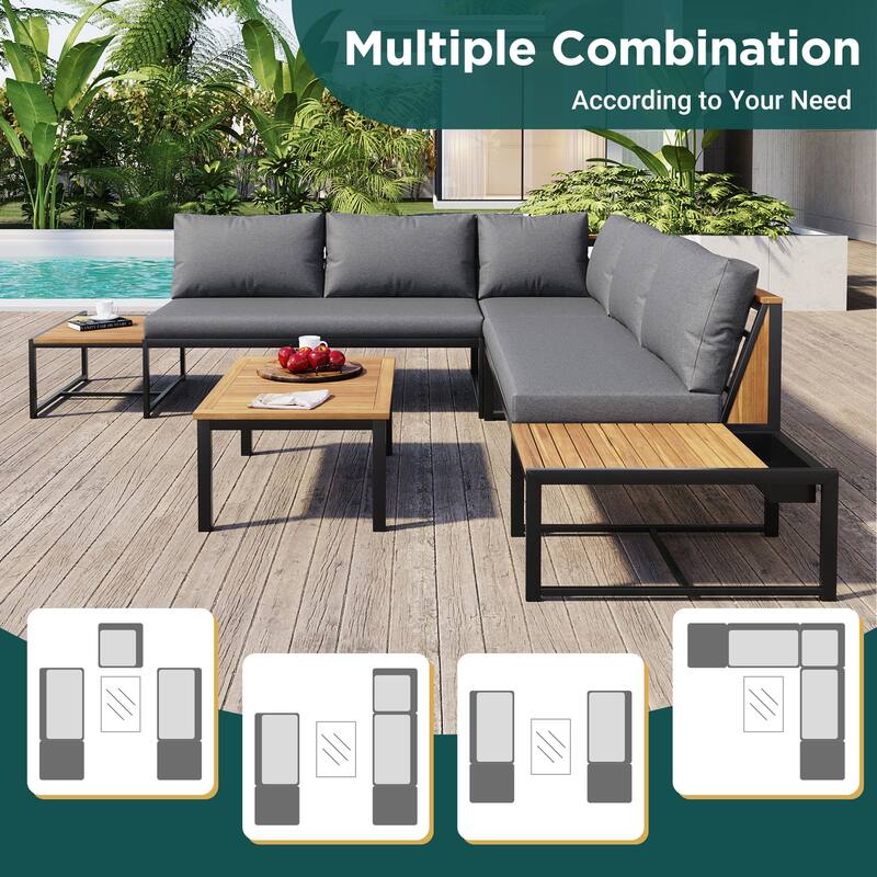 Furniture Set with Loveseats, 4 Pieces Outdoor Sofa Set with Waterproof Cushions, Patio Furniture with Durable Iron-Wood Design
