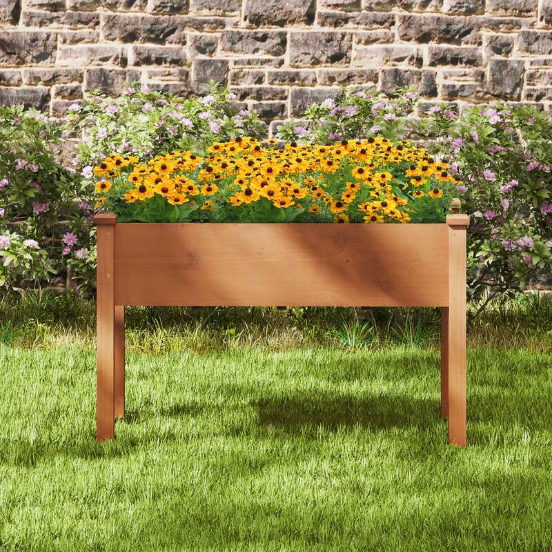 Gymax Raised Garden Bed Elevated Fir Wood Planter Box w/ Drain Hole