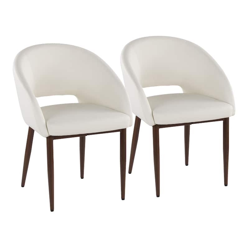 Renee Upholstered Chair - Set Of 2 - White Faux Leather/Walnut Finish