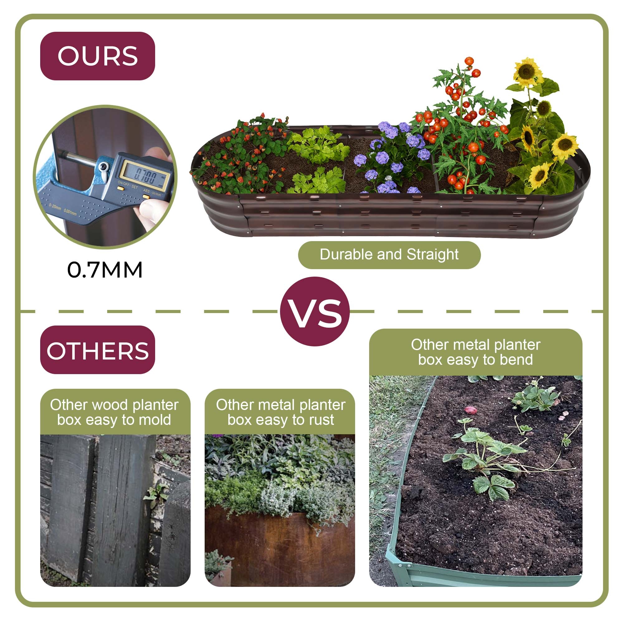 Brown Metal 5.5-Ft Oval Raised Garden Bed Planter - 5.5ft W x 1.625ft D x 0.8ft H