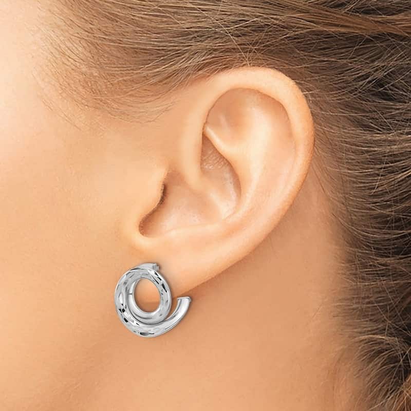Curata 14k White Gold Polish and Diamond cut Intertwined Circle Post Earrings - 16.5x14.8mm