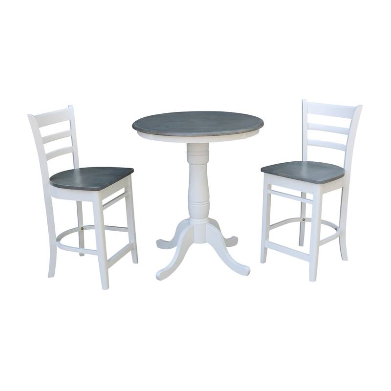 30" Round Pedestal Gathering Height Table With 2 Emily Counter Height Stools - Set of 3 Pieces - White/Heather Gray
