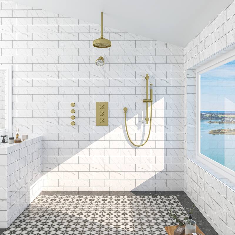 8-In Ceiling Mounted Shower System with Sliding Bar and 4 Body Sprays