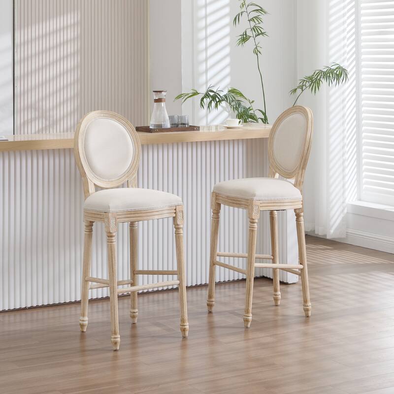 Dining Chairs Set of 2, Upholstered Chairs with Round Back, Wire Drawing and Carving Techniques,Disassemblable - Beige