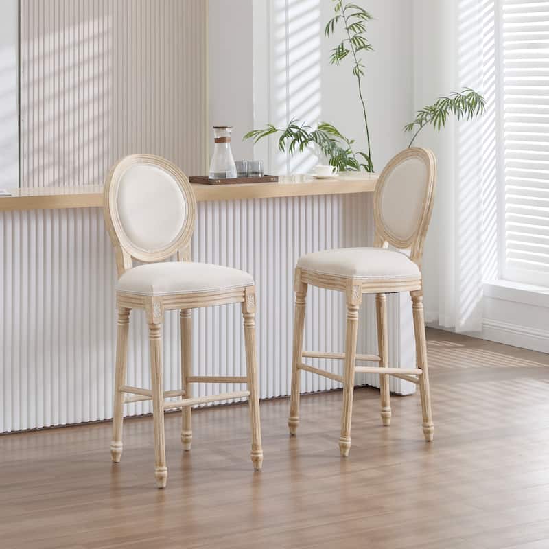 French Country Dining Chairs Set of 2, Upholstered Chairs with Round Back - Beige