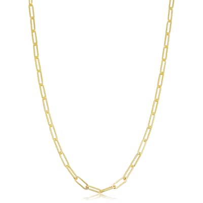 14k Solid Yellow Gold Filled 2.5 mm Paper Clip Capsule Link Chain Necklace for Women
