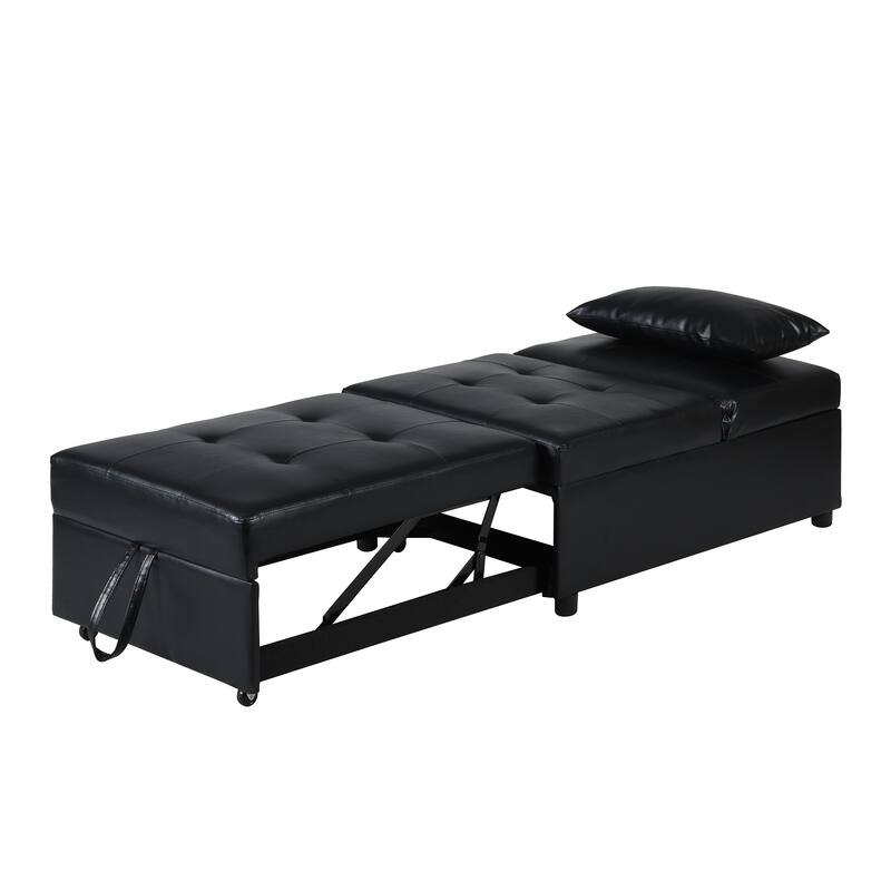 Black 39.8" Folding Ottoman Sofa Bed with Adjustable Back, Pillows for Living Room