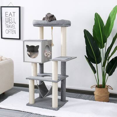 Cat Tree 52 Inches Multi-Level Modern Wooden Cat Tower