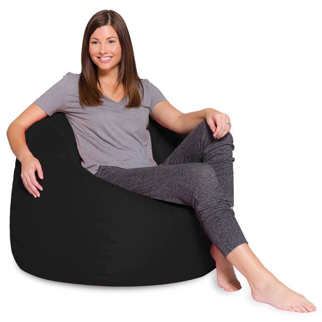 Kids Bean Bag Chair, Big Comfy Chair - Machine Washable Cover - 48 Inch Extra Large - Solid Black