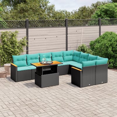 vidaXL Patio Sofa Set with Cushions Outdoor Furniture 10 Piece Poly Rattan - 24.4 x 24.4 x 27.2