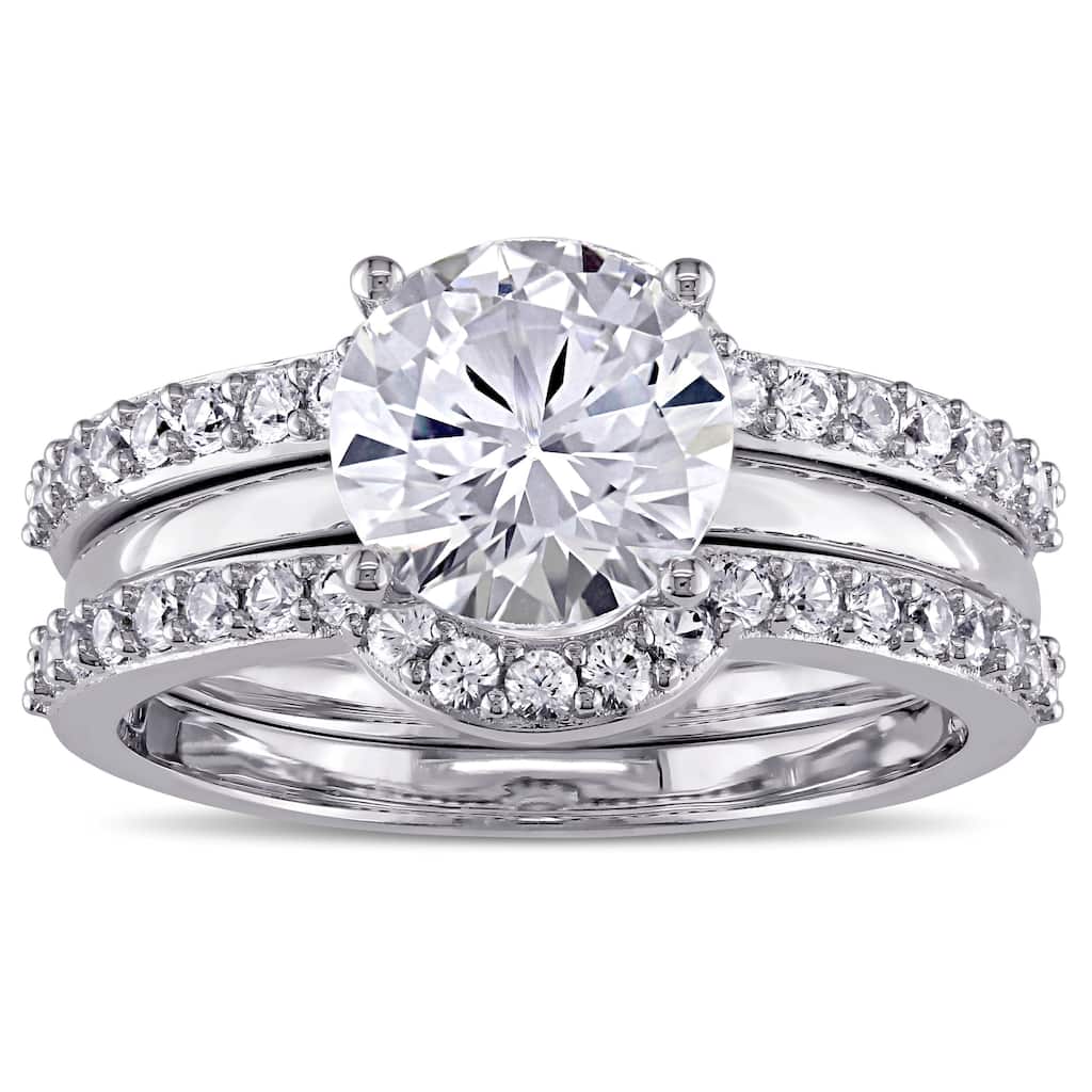 Miadora 10k White Gold Created White Sapphire Bridal Ring Set